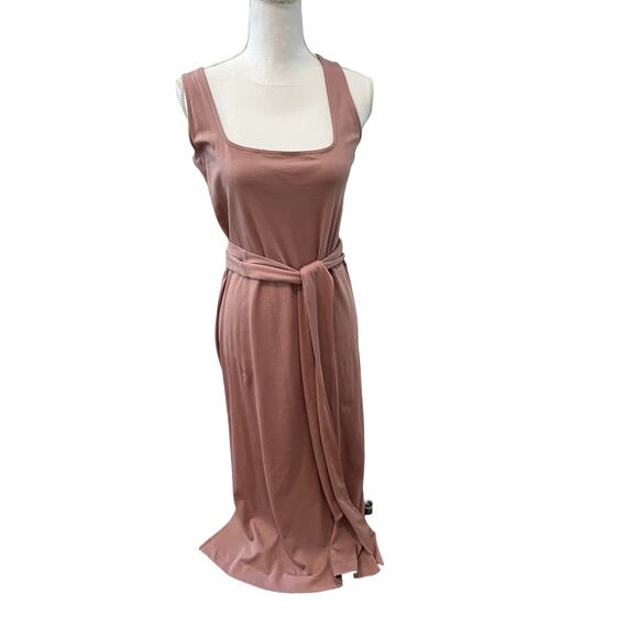 Vince Pima Cotton Square Neck Belted Midi Dress Mauve S - Picture 2 of 10